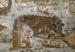 Detail van het Nilotische mozaïek van Preneste (Palestrina) uit het heiligdom van de godin van Fortuna Primigenia, 80 v.Chr. door Roman