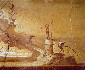 Visscène (detail) van een monochrome fresco uit Herculanum (Ercolano) 1e eeuw v.Chr. door Roman