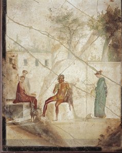 Fresco van Pan en nimfen uit Pompeii, Italië door Roman