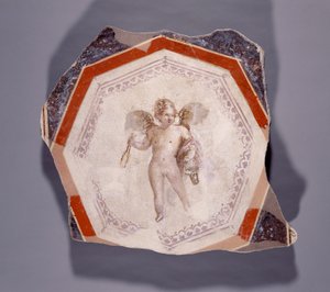 Fresco van Cupido met twee stokken en een emmer door Roman