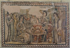 Funerair Symposium, uit de necropolis van Antiochië, laat 4e eeuw na Christus (mozaïek)