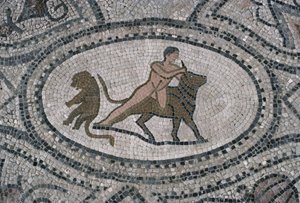 Hercules en de Kretenzische stier, van de vloer van 