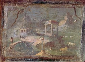 Idyllisch landschap, uit Herculaneum, 1e eeuw v.Chr.-79 n.Chr.