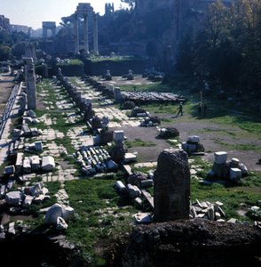 Locatie waar de Basilica Giulia begon door Caesar rond 54 v.Chr. en voltooid door Augustus - Forum Romanum, Rome door Roman