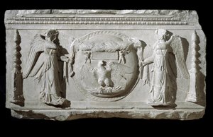 Marmeren reliëffragment van de Plaza de la Consolazione in Rome door Roman