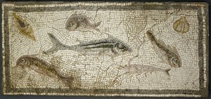 Mozaïekpaneel met vissen, waarschijnlijk 3e eeuw n.Chr. door Roman