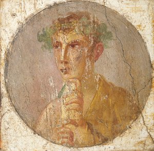 Portret van een jonge man met een papyrusrol, 55-79 AD
