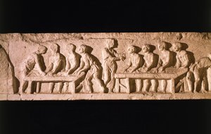Reliëf dat een bakkerij afbeeldt, uit het graf van Eurysaces de Bakker, bij Porta Maggiore, Rome, 50-20 v.Chr. door Roman