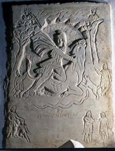 Reliëf dat de Iraanse godheid Mithra (of Mitra) toont die de stier slacht, een dier dat ermee geassocieerd wordt. 4e eeuw. Palazzo dei Conservatori, Rome. door Roman