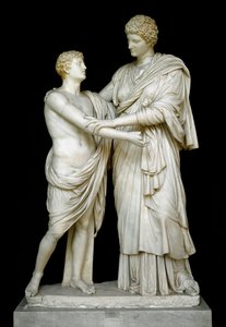 Romeinse kunst: Oreste en Electra. Marmeren sculptuur uit de 1e eeuw na Christus. Uit de Ludovisi-collectie, Rome, Museo Nazionale Romano (o delle Terme) Italië