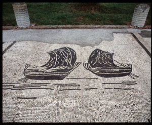 Romeinse kunst: Mozaïek van de Corporation des gens de la mer, Place des Corporations