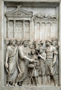 Romeinse keizer Marcus Aurelius offert voor de Tempel van Jupiter, Rome, c.161-180 (marmeren reliëf) door Roman