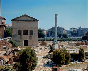 Romeins Forum: uitzicht op de Curia, vergaderplaats van de Senaat