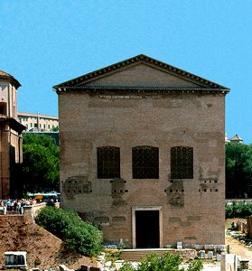 Romeins Forum: uitzicht op de Curia, vergaderplaats van de Senaat