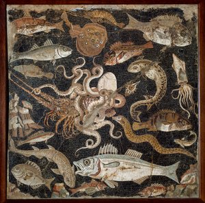 Romeinse kunst: Marine fauna. Mozaïek van de 2e eeuw. Napels, Museo Archeologico Nazionale, inv. 120177 door Roman