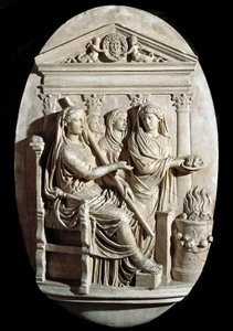 Romeinse kunst: een offerscène in Vesta (Hestia) van Villa Albani (laag reliëf) door Roman