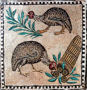 Romeinse kunst: mozaïek dat parelhoenders voorstelt. 1e of 2e eeuw v.Chr. Rome, Museo Nazionale Romano