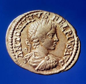Romeinse kunst: zilveren denarius met de beeltenis van de Romeinse keizer Elagabalus