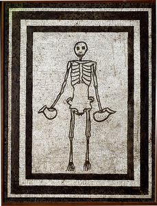 Romeinse kunst: skelet met askos. Mozaïek afkomstig uit de Vesuvius-regio. 4e stijl. 1e eeuw v.Chr. Dim. 91x70 cm Museo Archeologico Nazionale, Napels door Roman
