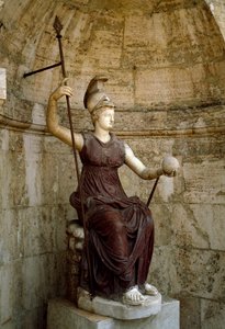 Romeinse kunst: de godin Rome heft het universum in haar hand. Beeld uit de 1e eeuw n.Chr. Rome, Campidoglio door Roman
