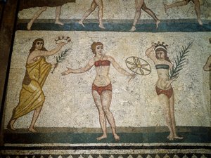 Romeinse kunst: jonge Romeinen bezig met fysieke oefeningen