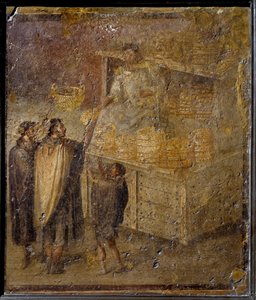 Scène die een bakker toont die brood verkoopt. (Fresco, 1e eeuw) door Roman