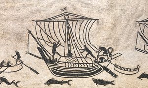 Schip dat een haven nadert, detail van een mozaïek, 2e eeuw na Christus door Roman