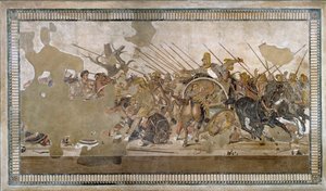 De Slag bij Issos gewonnen door Alexander III de Grote tegen Darius III Codoman (335 - 331 v.Chr.) - Mozaïek van Pompeii door Roman