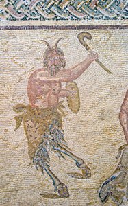 De triomf van Dionysos, detail van Pan, Huis van Dionysos, Paphos, Cyprus mozaïek