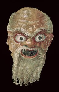 Theatermasker, Oostmuur, Oecus 5 (detail) door Roman