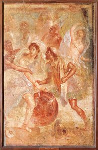 Ulysses en Diomedes herkennen Achilles vermomd als de vrouwelijke Pyrrha tussen de Dochters van Lycomedes op Skyros door Roman