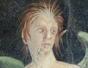 Gevleugelde genius, fragment van fresco uit Villa van Publius Fannius Synistor, Detail door Roman