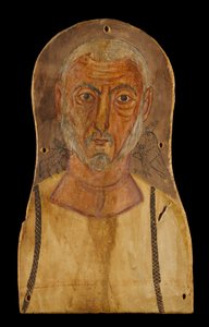 Bejaarde man geflankeerd door Egyptische goden, ca. 250 AD door Roman Period Egyptian