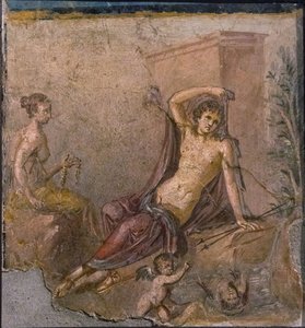 Narcissus, Echo en Eros, 1e helft 1e eeuw na Christus door Roman Pompeian wall painting.