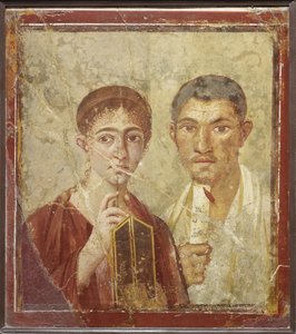 Portret van de bakker Terentius Neo en zijn vrouw door Roman Pompeian wall painting