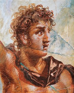 (Detail) fresco van Alexander, uit het huwelijk van Alexander (Ares) en Stateira (Aphrodite), Regio 6 Insula Occidentalis 39, Pompeii (UNESCO Werelderfgoedlijst) door Roman Roman