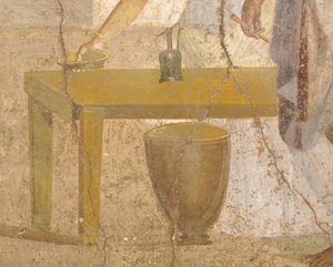Detail van fresco met offermaaltijd, Huis van de Vergulde Cupido