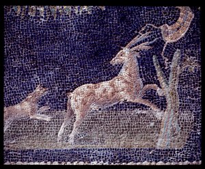Detail van muurmozaïeken van het nymphaeum van de casa di Nettuno e Anfitrite door Roman Roman