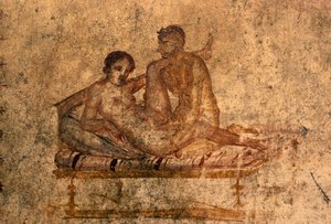 Erotische fresco uit Huis van Vettii, Pompeii (UNESCO Werelderfgoedlijst) door Roman Roman