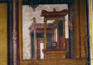 Fantastische architecturen, fresco uit de oecus in het Huis van de Vettii, Pompeii (UNESCO Werelderfgoedlijst) door Roman Roman