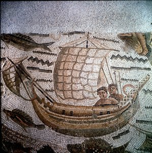 Visscène in mozaïek in Hippo, Algerije door Roman Roman