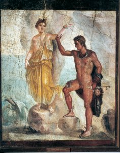 Fresco met Perseus en Andromeda uit Italië, Campania, Pompeii, schildering op pleister, 55-79 n.Chr.