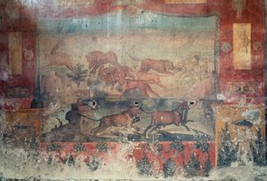 Fresco met een jachtscène, 2e eeuw v.Chr.-1e eeuw n.Chr.
