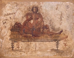 Fresco met erotische voorstelling, uit Pompeii, Italië door Roman Roman