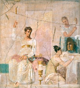 Fresco met afbeelding van theaterscène, uit Basiliek van Herculaneum (UNESCO Werelderfgoedlijst)