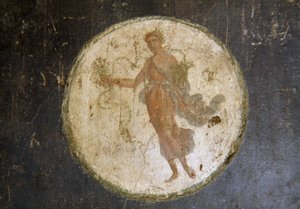 Fresco met medaillon, rechtervleugel in Huis van Vettii, Pompeii (UNESCO Werelderfgoedlijst) door Roman Roman
