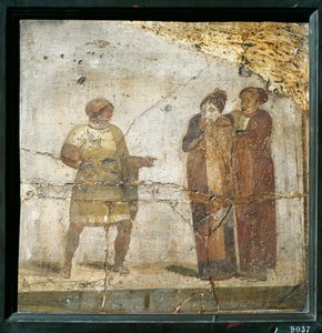 Theaterscène, fresco, Pompeii, Italië