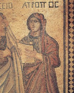 Mozaïek van een jonge vrouw die leest door Roman Roman