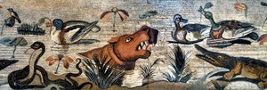 Mozaïekfries uit Pompeii (fauna huis, casa del Fauno - nilotische scène - dierenleven aan de Nijl: nijlpaard, krokodil, slang, eenden - Romeinse kunst - Archeologisch Museum van Napels, Italië - Museo Archeologico Nazionale, Napoli, Italia door Roman Roman