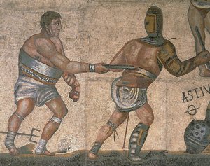 Mozaïek met een scène van vechtende gladiatoren (detail) door Roman Roman